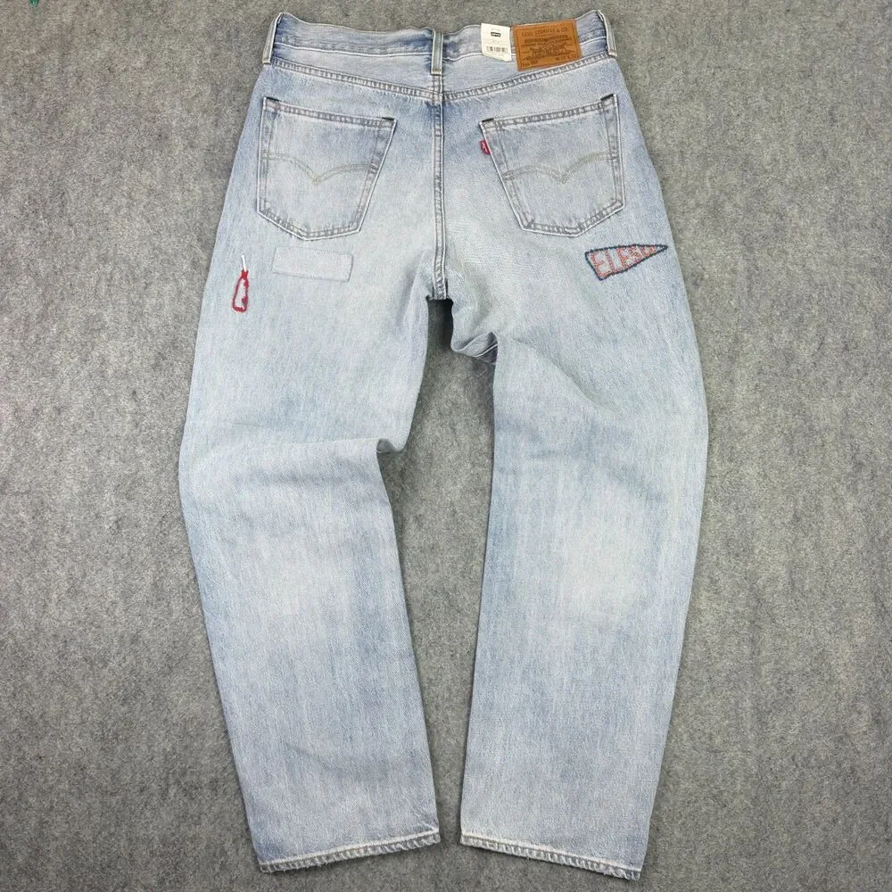 Levi's Men's 568 Stay Loose Jeans Size 32x32 Light Wash Denim Patch Folk Chaos